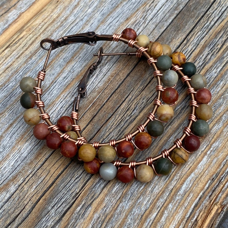 Red Creek Jasper Boho Hoop Earrings – Copper Wire Wrapped Jewelry image 6
