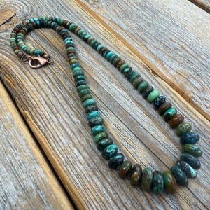 Genuine Turquoise Necklace, Graduated Natural Turquoise Rondelle Beads with Copper Clasp, Handmade Boho Jewelry, Gift for Her, Boho Necklace