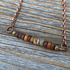 Bar Necklace, Red Creek Jasper Necklace, Layering Necklace, Minimalist Jewelry, Copper Bar Necklace, Rainbow Bar Necklace, Rustic Jewelry