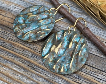 Round Patina Earrings, Vintage Earrings, Aged Patina Jewelry, Unique Gifts for Her, Boho Jewelry, Holiday Gifts, Handmade Jewelry, Bohemian