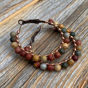 Red Creek Jasper Boho Hoop Earrings – Copper Wire Wrapped Jewelry image 7
