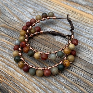 Red Creek Jasper Boho Hoop Earrings – Copper Wire Wrapped Jewelry image 10