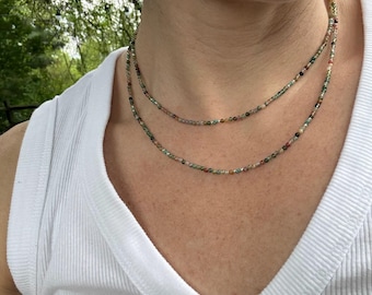 Turquoise and Jasper Layered Necklace, Boho Beaded Gemstone Jewelry, Southwestern Necklace