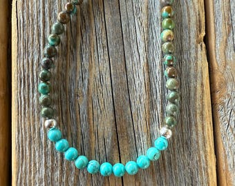 Handmade Turquoise Beaded Necklace – Sterling Silver, Western Boho Jewelry