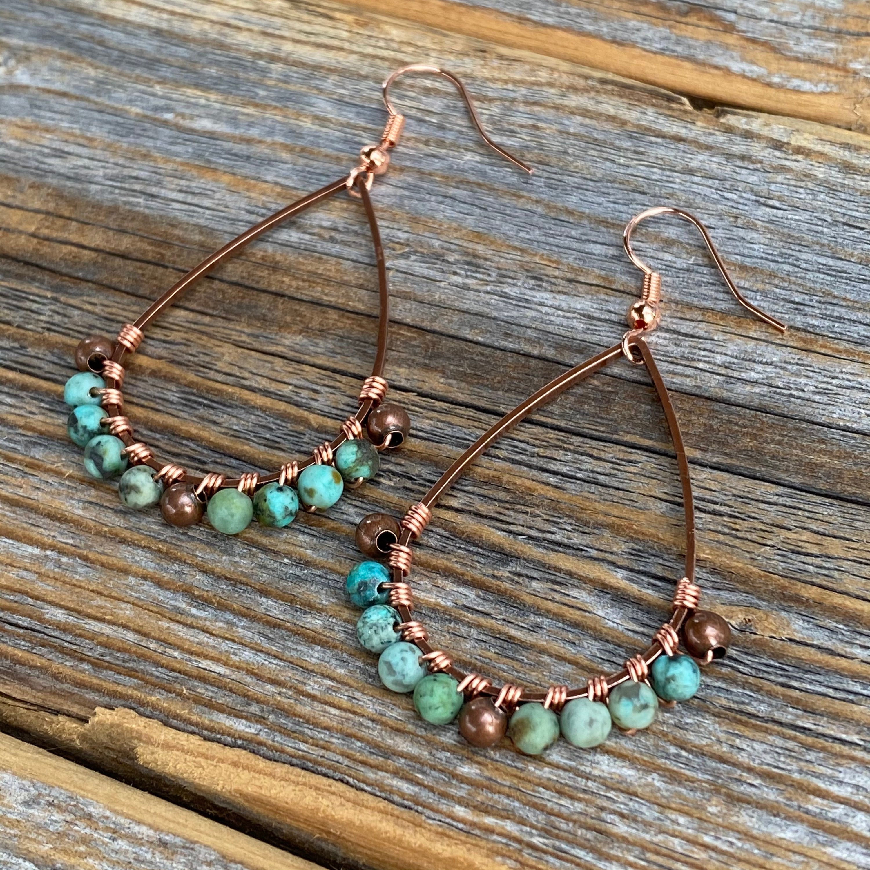 African Turquoise Earrings Bohemian Earrings Copper Teardrop | Etsy
