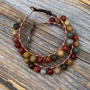 Red Creek Jasper Boho Hoop Earrings – Copper Wire Wrapped Jewelry image 4