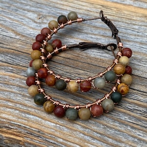Red Creek Jasper Boho Hoop Earrings – Copper Wire Wrapped Jewelry image 5