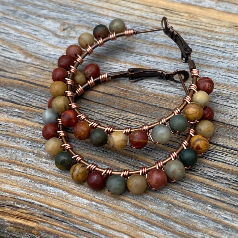 Red Creek Jasper Boho Hoop Earrings – Copper Wire Wrapped Jewelry image 5