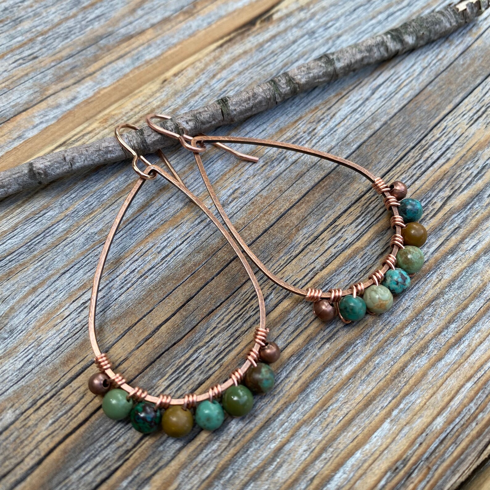 Genuine Turquoise Earrings Bohemian Boho Earrings Copper Etsy