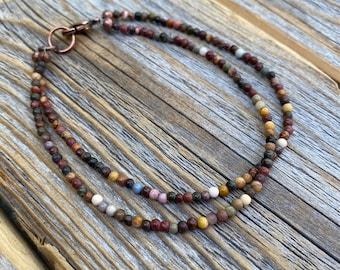 Mookaite Beaded Anklet Bracelet – Handmade Copper Clasp Jewelry