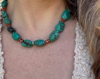 Collana con pepita di turchese e diaspro – Gioielli Boho in argento sterling