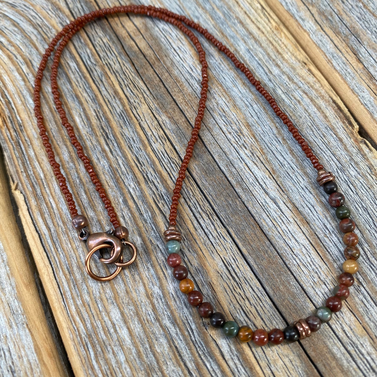 Beaded Boho Necklace Tiny Beaded Necklace Red Creek Jasper Etsy