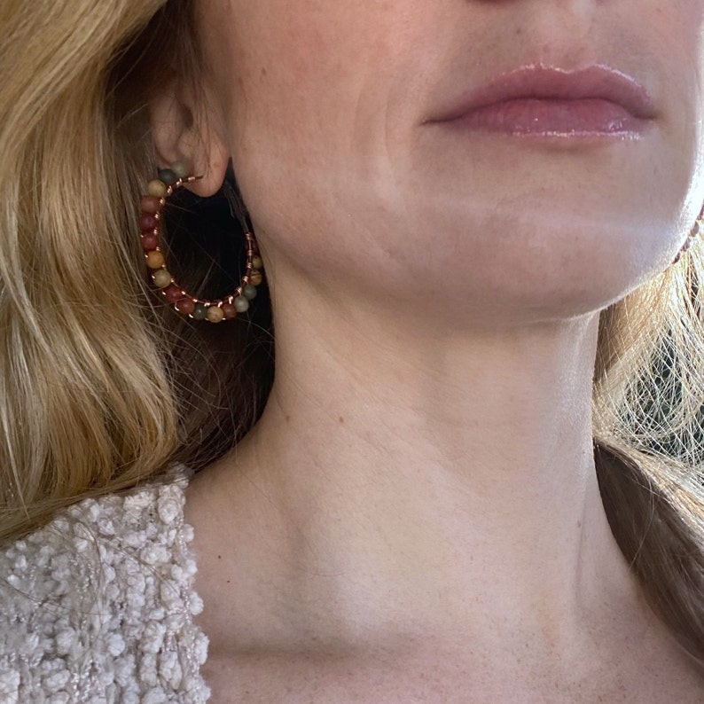 Red Creek Jasper Boho Hoop Earrings – Copper Wire Wrapped Jewelry image 3
