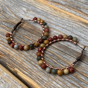 Red Creek Jasper Boho Hoop Earrings – Copper Wire Wrapped Jewelry image 8