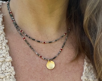Collar de cuentas de oro en capas, joyería de piedra preciosa de ágata de árbol y coral