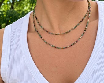 Fancy Jasper Layered Necklace, Dainty Beaded Gemstone Jewelry, Boho Necklace