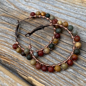 Red Creek Jasper Boho Hoop Earrings – Copper Wire Wrapped Jewelry image 9