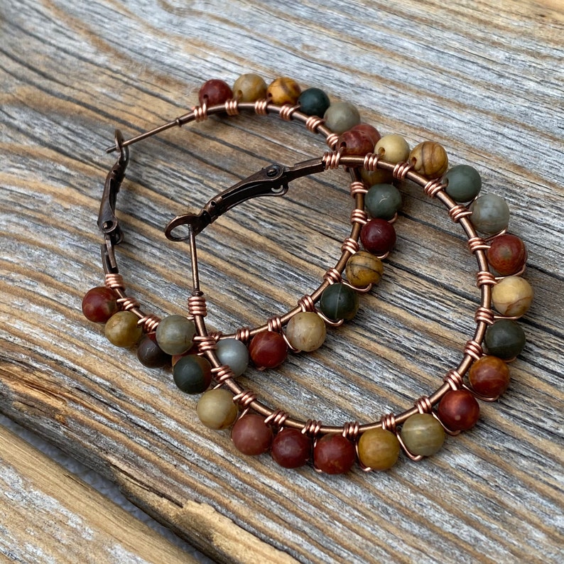 Red Creek Jasper Boho Hoop Earrings – Copper Wire Wrapped Jewelry image 9
