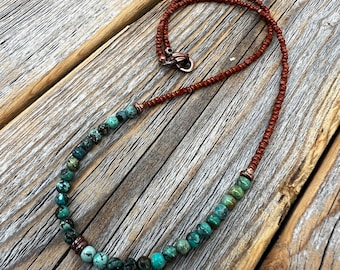 Handmade Turquoise Beaded Choker – Copper Boho Necklace