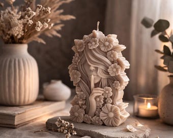Floral Woman Candle, Flower Goddess Candle Handmade Soy Candle Sculpture, Feminine Nature Decor, Unique Boho Gift, Goddess Lady Figure