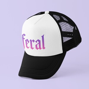 Feral trucker hat, pink gothic hat, Y2K aesthetic cap, grunge streetwear, edgy mesh hat, alt girl dad hat, festival cap for her bild 3