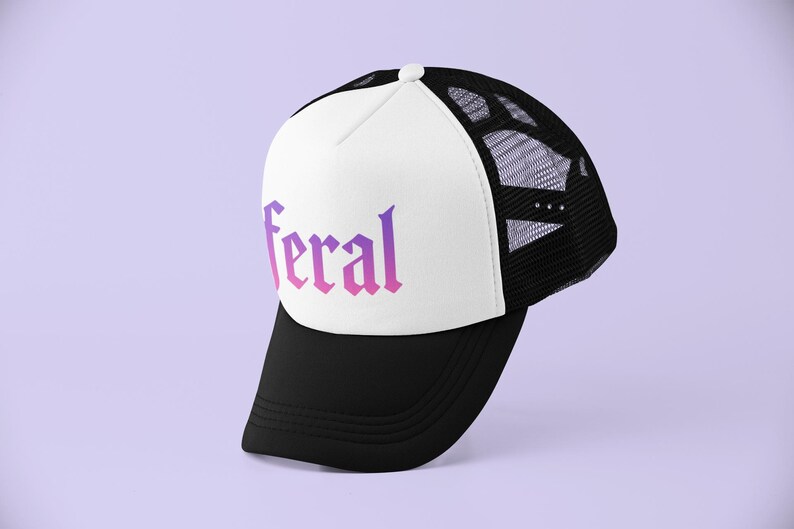 Feral trucker hat, pink gothic hat, Y2K aesthetic cap, grunge streetwear, edgy mesh hat, alt girl dad hat, festival cap for her bild 3