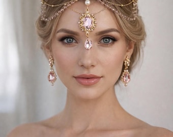 Tiara de oro rosa con cristales, tocado nupcial de princesa, corona de boda majestuosa, joyería para el cabello de quinceañera, ¡regalo de tiara de disfraz real para ella!