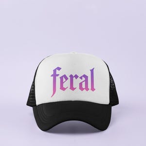 Feral trucker hat, pink gothic hat, Y2K aesthetic cap, grunge streetwear, edgy mesh hat, alt girl dad hat, festival cap for her bild 1