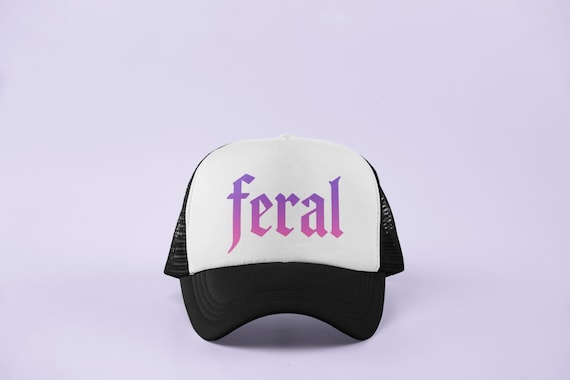 Feral trucker hat, pink gothic hat, Y2K aesthetic cap, grunge streetwear, edgy mesh hat, alt girl dad hat, festival cap for her