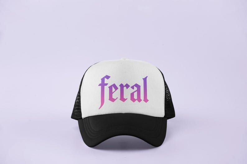 Feral trucker hat, pink gothic hat, Y2K aesthetic cap, grunge streetwear, edgy mesh hat, alt girl dad hat, festival cap for her bild 1