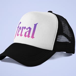 Feral trucker hat, pink gothic hat, Y2K aesthetic cap, grunge streetwear, edgy mesh hat, alt girl dad hat, festival cap for her bild 4