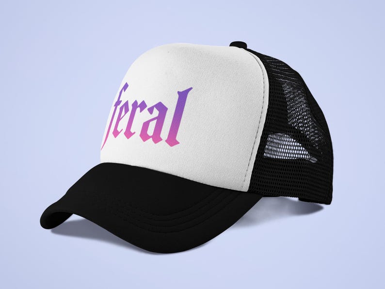 Feral trucker hat, pink gothic hat, Y2K aesthetic cap, grunge streetwear, edgy mesh hat, alt girl dad hat, festival cap for her bild 4