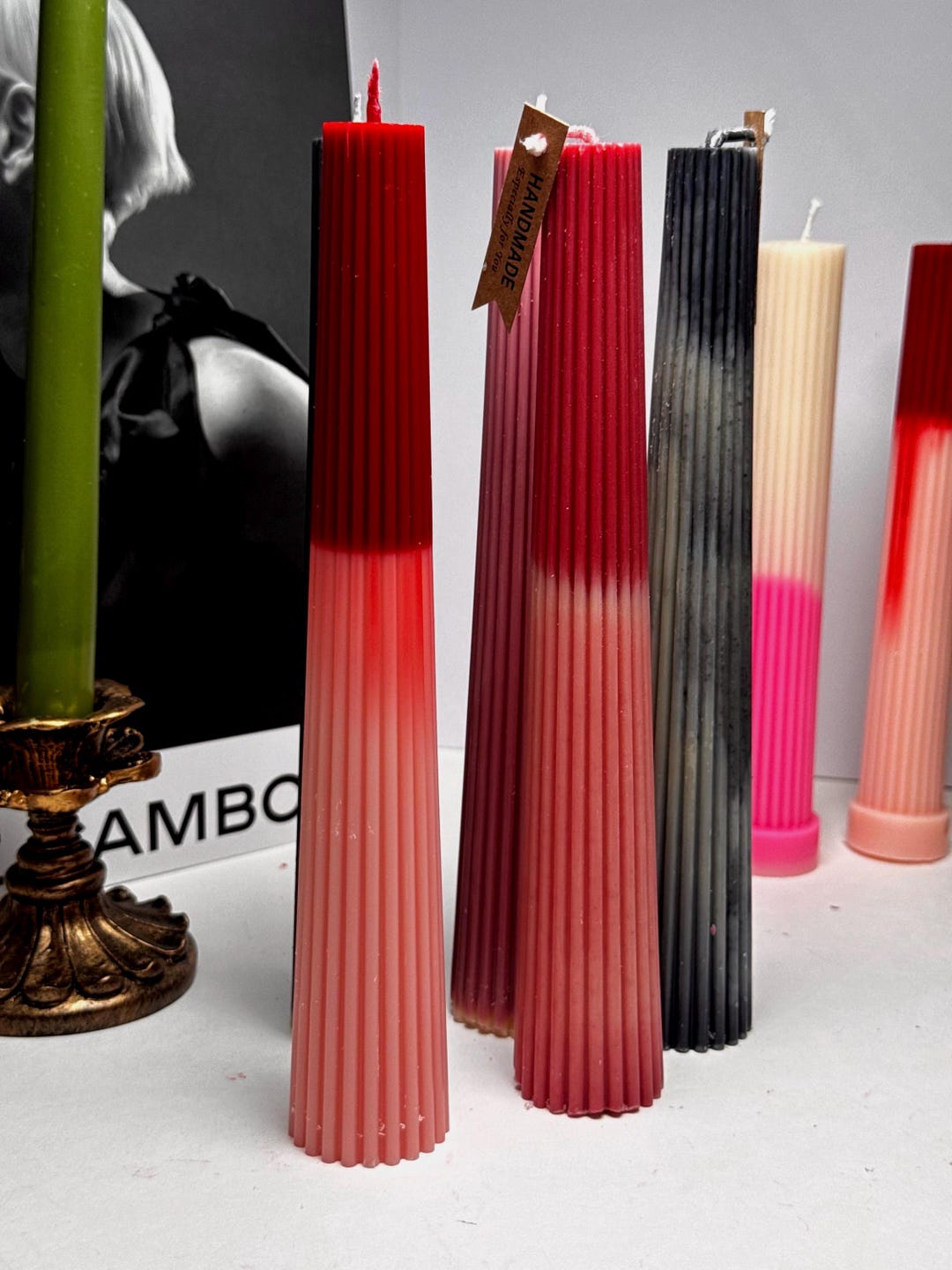 Tall Ribbed Soy Candle Column Style, Organic Taper Candle for Wedding ...