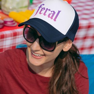 Feral trucker hat, pink gothic hat, Y2K aesthetic cap, grunge streetwear, edgy mesh hat, alt girl dad hat, festival cap for her bild 2