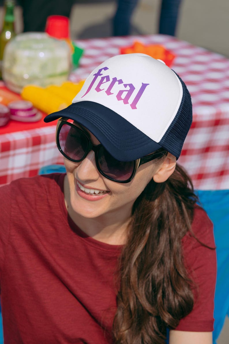 Feral trucker hat, pink gothic hat, Y2K aesthetic cap, grunge streetwear, edgy mesh hat, alt girl dad hat, festival cap for her bild 2