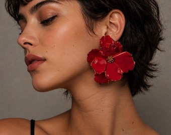 Raspberry Flower Statement Earrings, Oversized Floral Stud Earrings, Bold Romantic Jewelry, Handmade Berry Flower Earrings