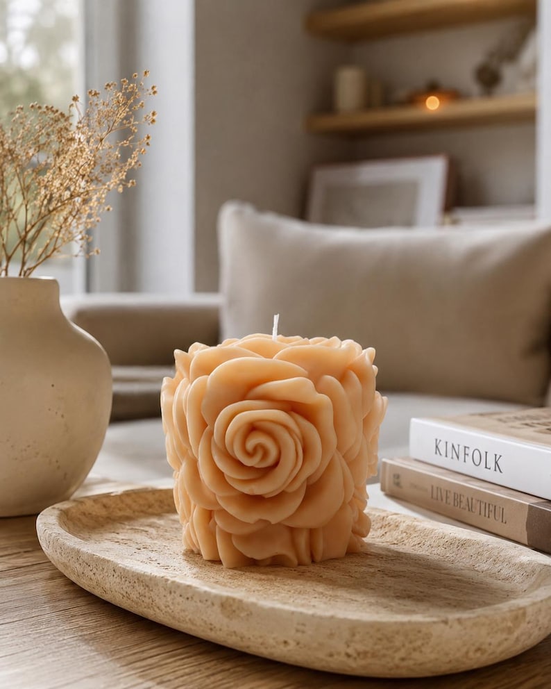 Rose Flower Candle, Handmade Floral Scented Candle, Romantic Gift for Her, Home Decor Candle, Scented Flower Candle, Elegant Candle Gift image 1