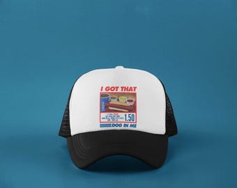 Funny Hot Dog Meme Trucker Hat, I Got That Dog In Me Cap, Retro Streetwear Mesh Baseball Hat, Vintage Food Graphic Unisex