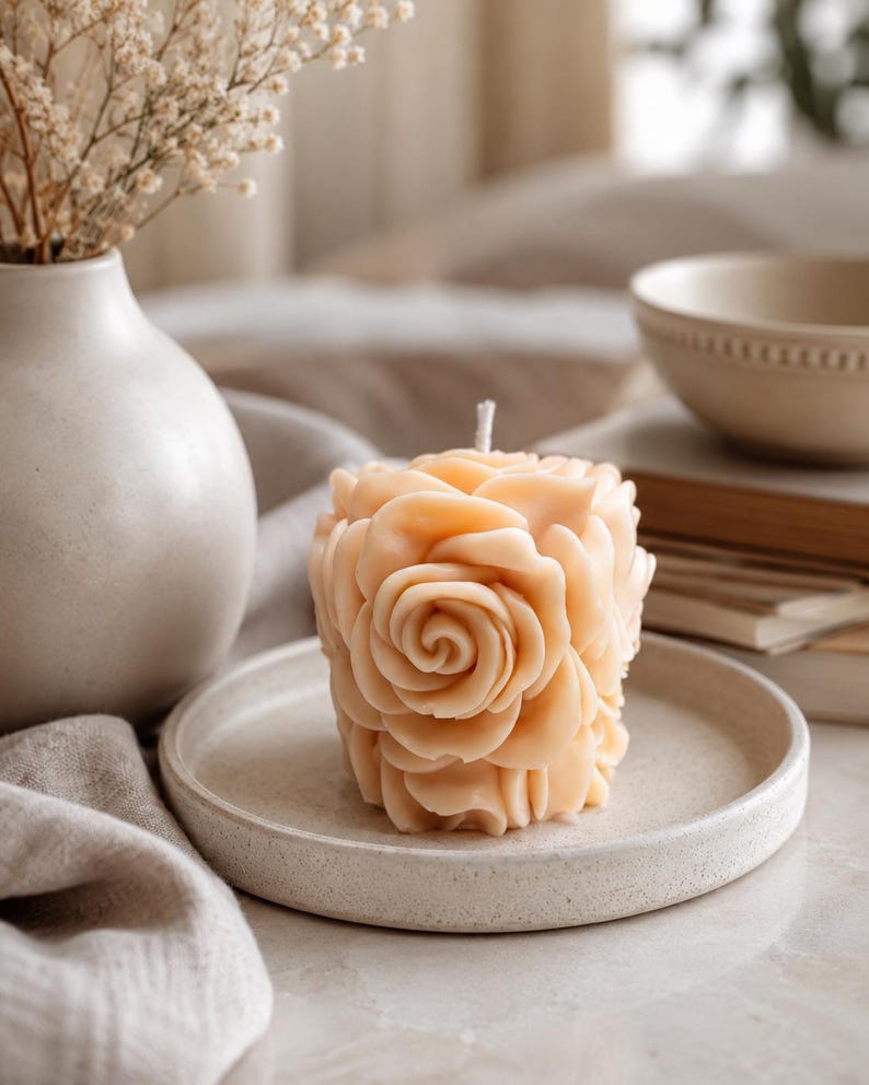 Rose Flower Candle, Handmade Floral Scented Candle, Romantic Gift for Her, Home Decor Candle, Scented Flower Candle, Elegant Candle Gift image 2