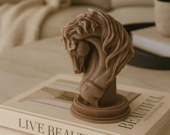 Horse head candle, handmade soy wax sculpture, equestrian decor, unique art candle, gift for horse lovers, rustic home decorative accent