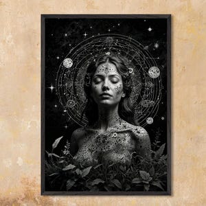 Sogno offline - Poster della Dea della Natura Cosmica / Arte murale di lusso con cornice A1-A4 / Stampa spirituale femminile astratta