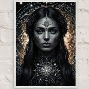 Sogno offline - Poster del risveglio femminile sacro / Arte murale di lusso con cornice A1-A4 / Stampa di geometria spirituale astratta