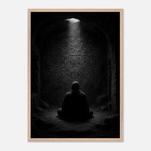 Sogno offline - Poster digitale incorniciato del monaco / Arte murale minimalista tecnologica in formato A1-A4 / Decorazione per la meditazione oscura