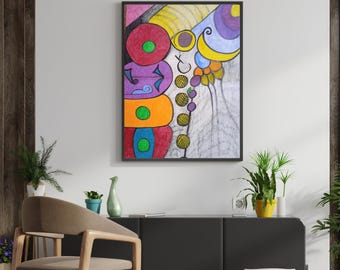 Modern Abstract Canvas Wall Art, Colorful Boho Home Decor (Textured Print)