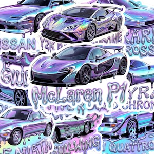 Liquid Chrome Car Stickers Bundle, Y2K Holographic Decals (80 Pack)