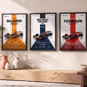 F1-racingaffischer, set med 6 | Formel 1-väggkonst | Motorsport-livrétryck | Digital nedladdning | Present till bilentusiast