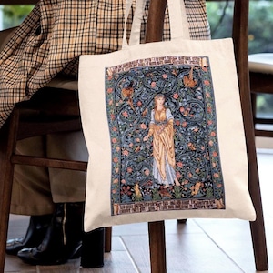 William Morris-draagtas, wandtapijtprint aards paradijs, draagtas prerafaëlitische kunst, gotisch-romantisch cadeau, fairycore bloemenesthetische tas