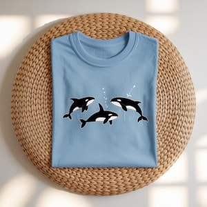 Orca Embroidered Sweatshirt – Killer Whale Ocean Crewneck – Cute Marine Animal Shirt – Coastal Gift for Nature and Sea Life Lovers