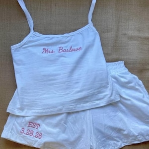 Mrs. Pajama Set, Mrs Tank & Joggers, Bridal Pjs, Bride Pajamas, Mrs. Set, Bridal Shower Outfit, Engagement Gift for Her, Embroidered