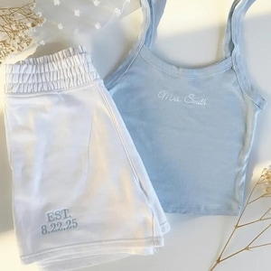 Mrs. Pajama Set, Mrs Tank & Joggers, Bridal Pjs, Bride Pajamas, Mrs. Set, Bridal Shower Outfit, Engagement Gift for Her, Embroidered